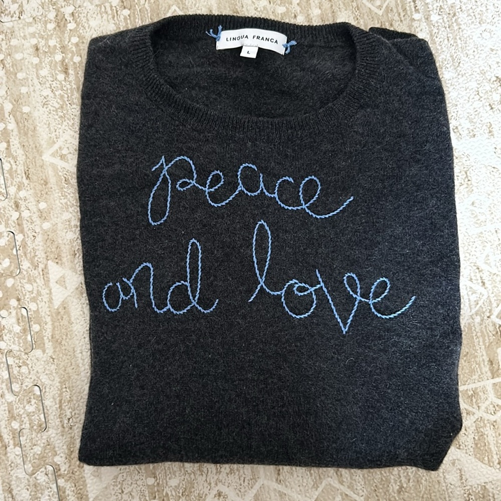 Lingua Franca sweater “peace and love”